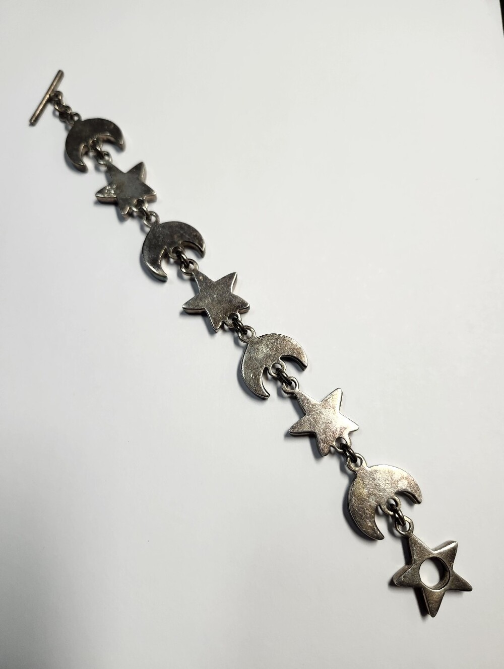 Sterling Silver 925 Mexico Moon and Star Link Bracelet